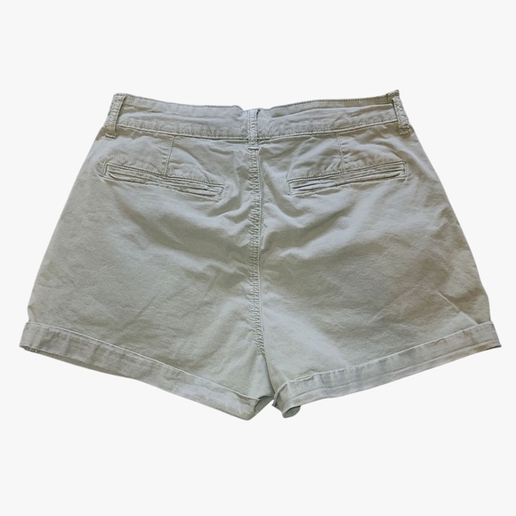 Women's AE Pleated High Rise Olive Green Stretch Shorts Cuffed Size 8 - Picture 4 of 13